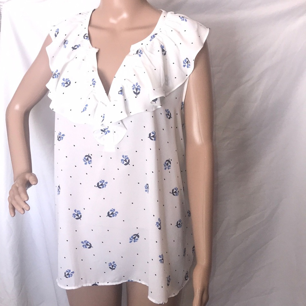 LOFT White and Blue Floral Blouse